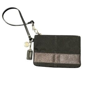 Coach Signature Jacquard Canvas & Leather Black Shimmer Stripe Wristlet Hangtags